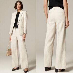 JCrew Petite Carolina Stretch Linen Blend Flare Pant BZ413 Flax Ivory Sz P10 NWT